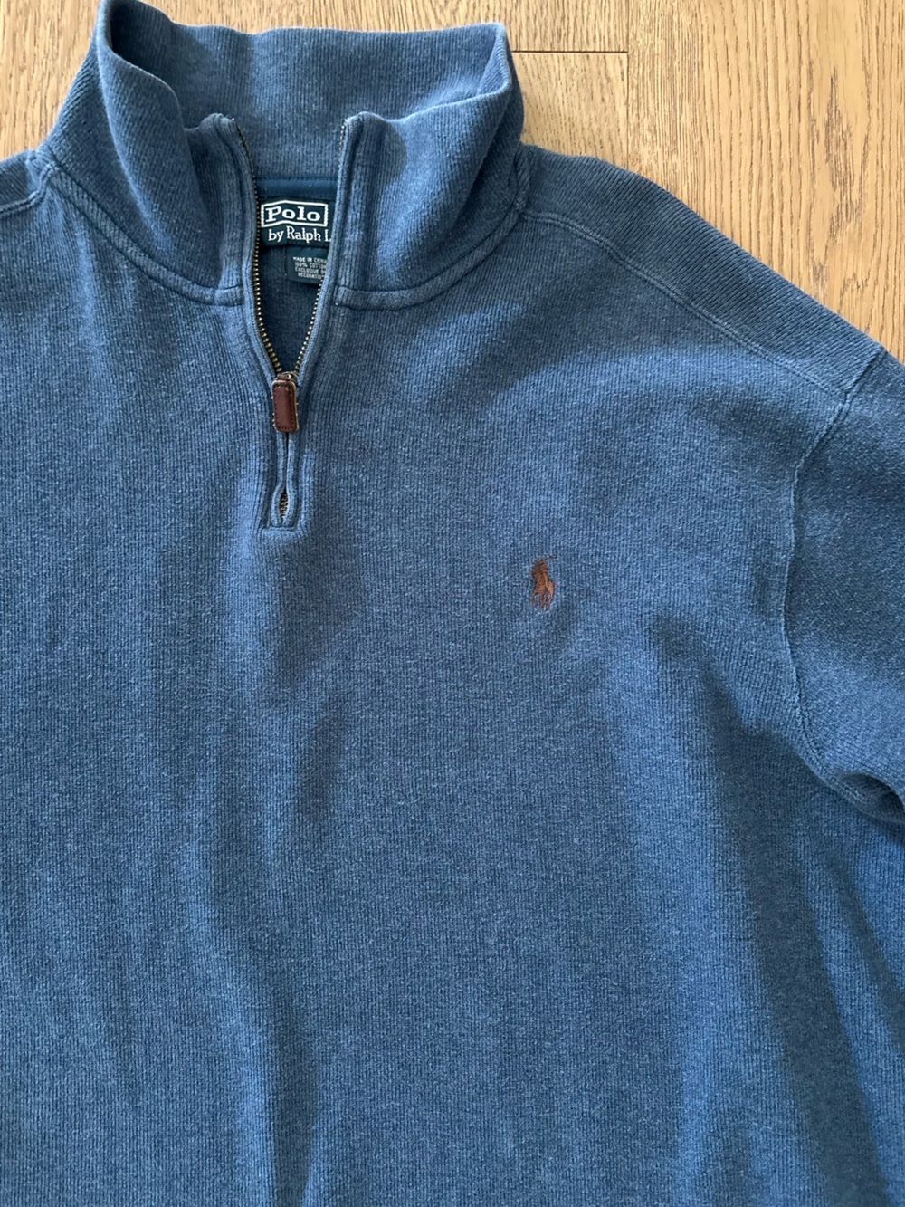 Polo Ralph Lauren Vintage Quarter Zip Sweatshirt Men’s XXL Blue Brown Pony - Picture 2 of 8